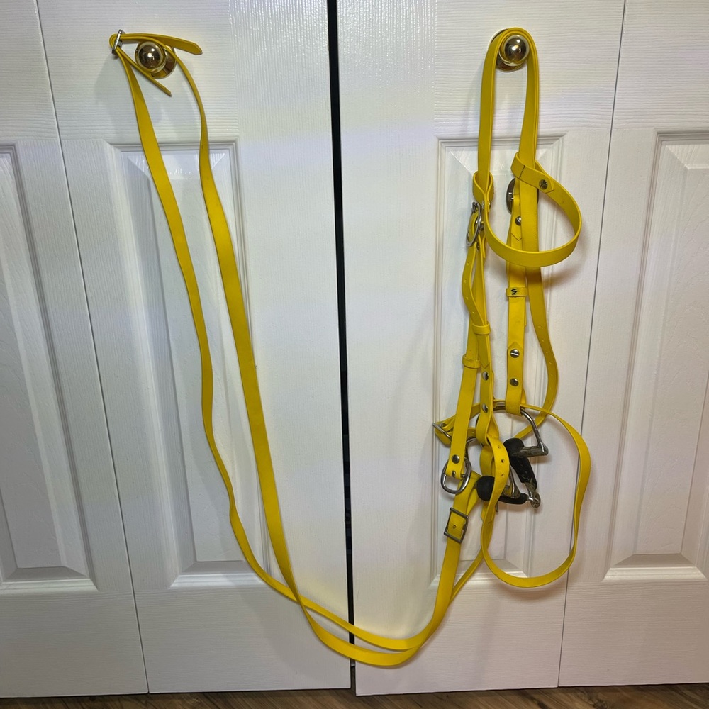 Yellow biothane endurance horse bridle and reins